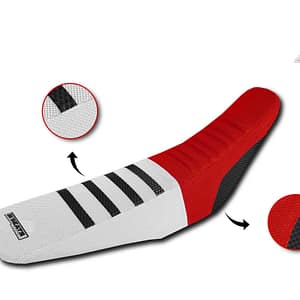 Funda de asiento antideslizante roja y blanca con humps 3D de goma y refuerzos laterales de goma para moto Honda CRF