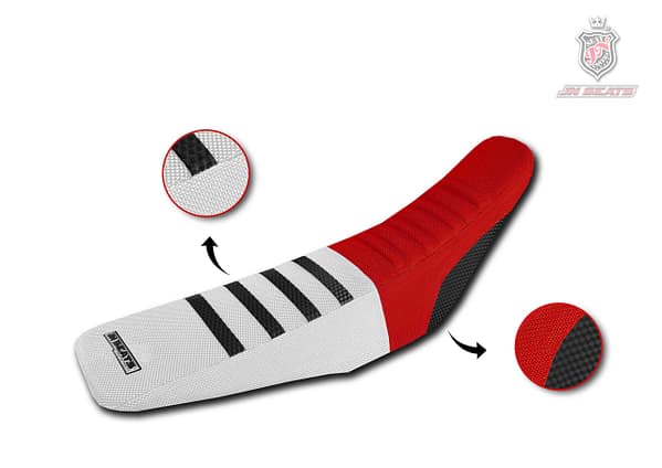 Funda de asiento antideslizante roja y blanca con humps 3D de goma y refuerzos laterales de goma para moto Honda CRF