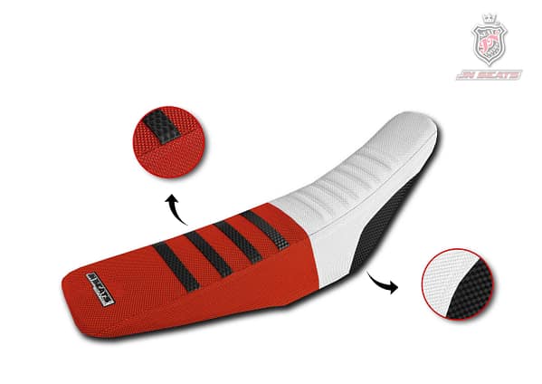 Funda de asiento antideslizante blanca y roja con humps 3D de goma y refuerzos laterales de goma para moto Honda CRF