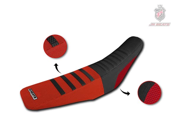 Funda de asiento antideslizante negra y roja con humps 3D de goma y refuerzos laterales de goma para moto Honda CRF